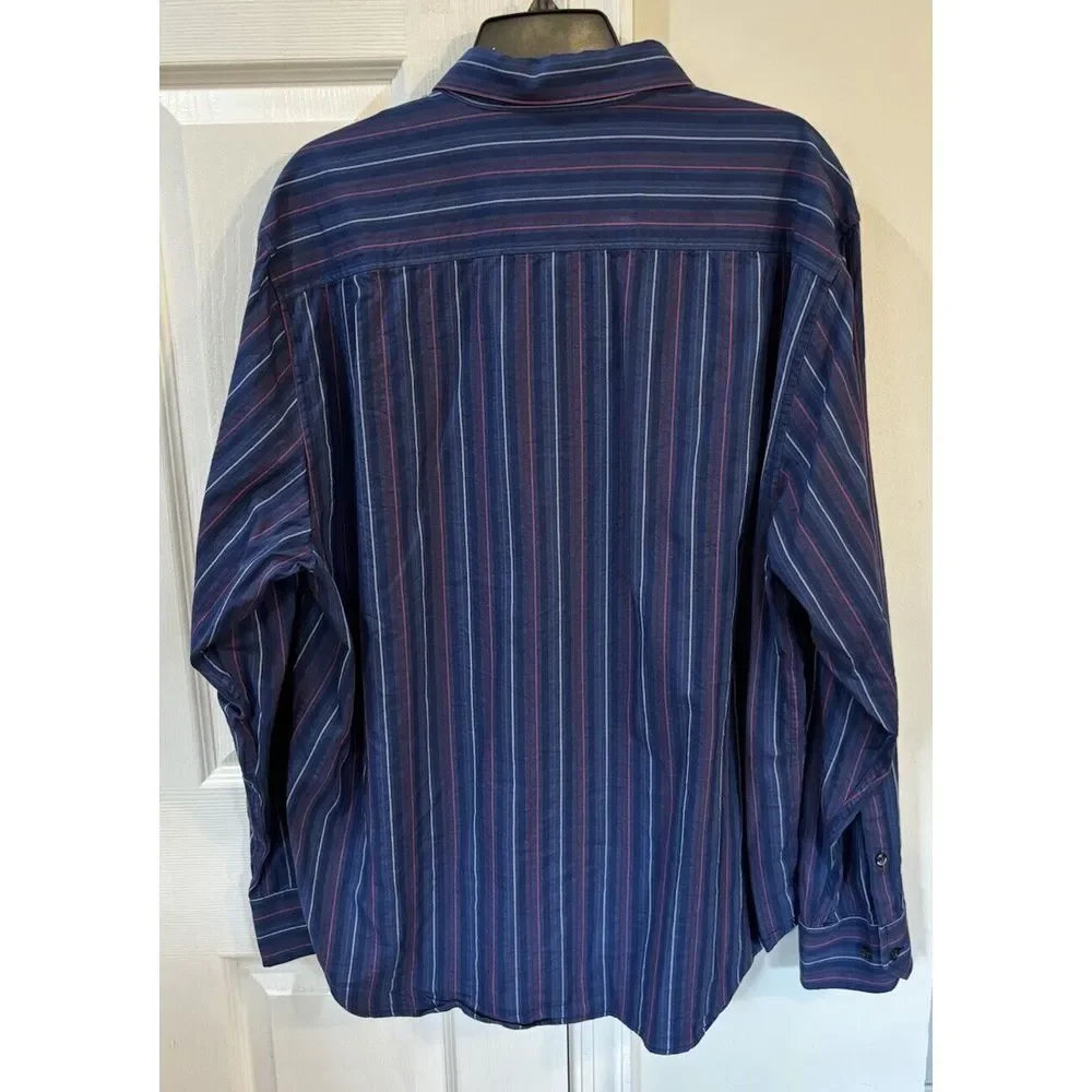 Tommy Bahama‎ Men's Sz XL Long Sleeve Button Down Blue Strips Silk Blend